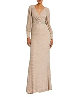Mac Duggal Women's Wrap Over Bishop Sleeve Gown With Pearl Beading