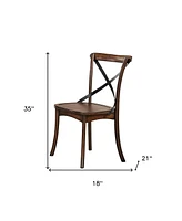 Set of Two Wood Cross Back Dining Chairs for Living Room or Kitchen Use