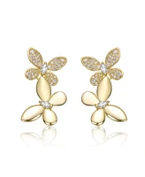 14K Gold Plated with Clear Cubic Zirconia Accents Butterfly Earrings