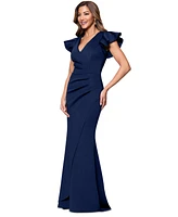 Xscape Petite V-Neck Ruffle Sheath Gown