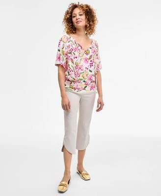 Jm Collection Womens Printed Short Sleeve Top Tulip Hem Capri Pants Exclusively At Macys
