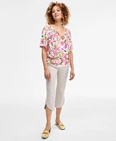 Jm Collection Womens Printed Short Sleeve Top Tulip Hem Capri Pants Exclusively At Macys