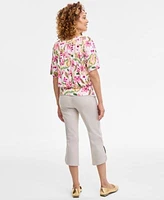 Jm Collection Womens Printed Short Sleeve Top Tulip Hem Capri Pants Exclusively At Macys