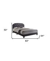 Chic Tufted Linen Bed with Nailhead Accents – Stylish Bedroom Furniture