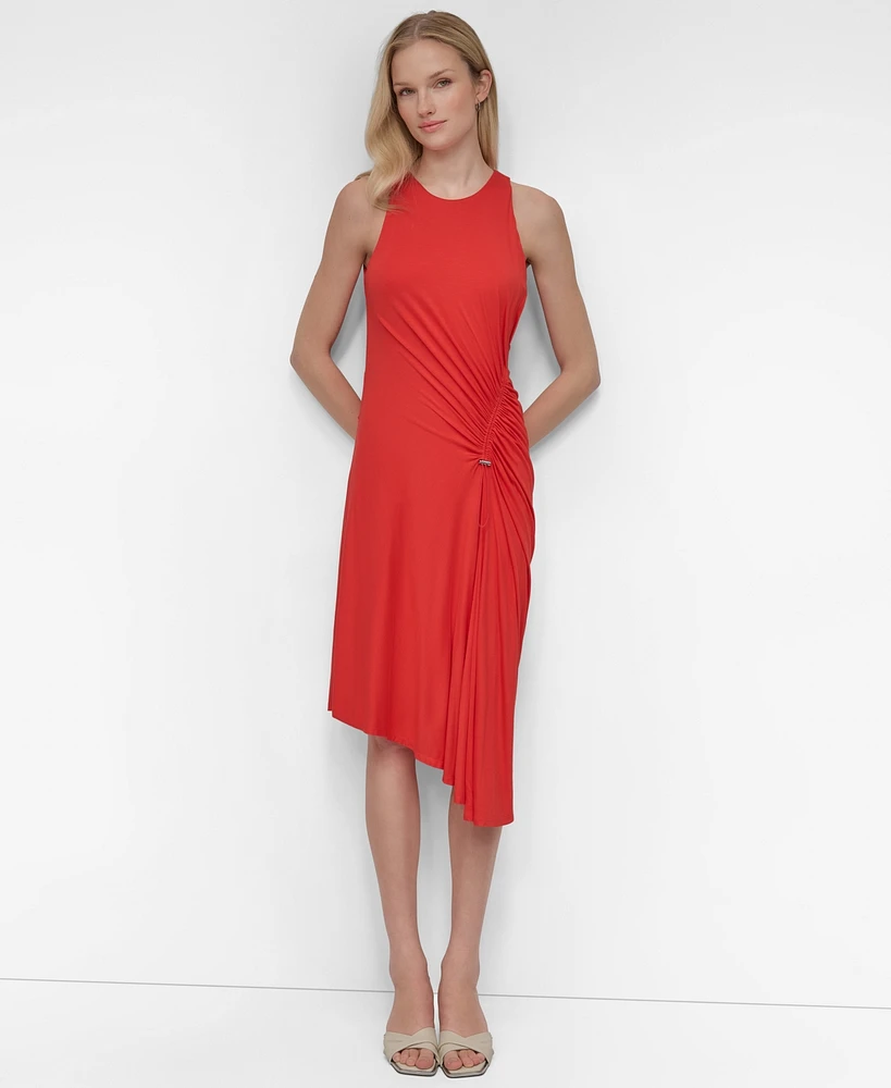 Dkny Women's Jewel Neck Ruched-Front Sleeveless Dress