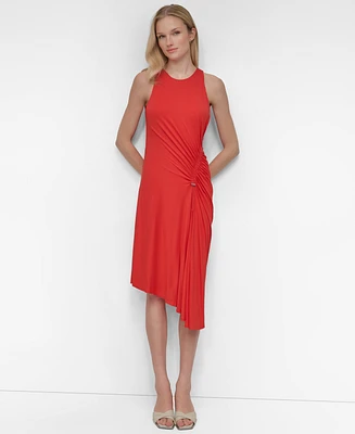 Dkny Women's Jewel Neck Ruched-Front Sleeveless Dress