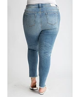 Slink Jeans Plus Size Denim mid rise Ankle Skinny with Frayed Hem in 28" inseam