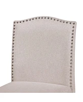 Set of 2 Upholstered Barstools with Nailhead Trim Cushioned Back and Seat Solid Wood Legs and Footrest for Kitchen or Dining Room-The Pop Home