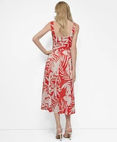 Dkny Women's Printed V-Neck Belted Sleeveless Dress