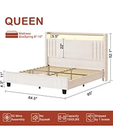 Hausource Queen Size Bed Frame: Upholstered Headboard, Led Charging Station, Velvet