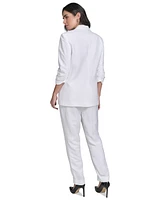 Calvin Klein Petite Ruched-Sleeve Linen-Blend Blazer