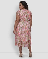 Dkny Plus Flutter-Sleeve Belted High-Low Dress