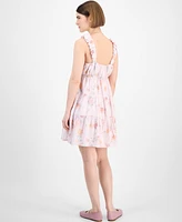 Pink Rose Juniors' Bubble-Strap Tiered Mini Dress