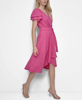 Dkny Women's Flutter-Sleeve Side-Tie Faux-Wrap Dress