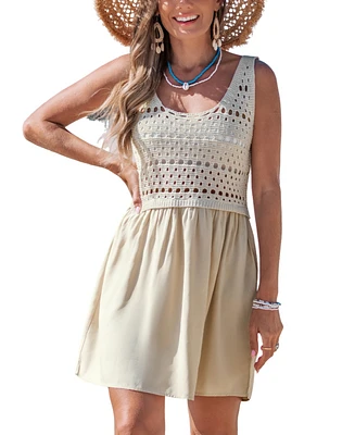 Cupshe Women's Daydream Breeze Beige Cover-Up Mini Beach Dress
