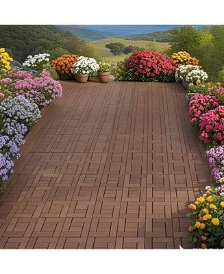 12" Deck Tiles, Diy Interlocking, Indoor/Outdoor, Easy Install, 44pcs Red Brown