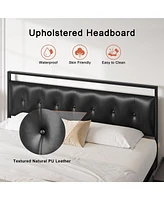 Hausource Queen Size Upholstered Bed Frame with Pu Leather Headboard