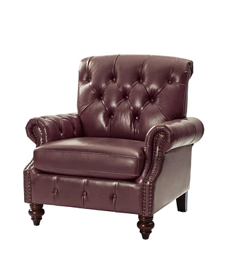 Traditional Vivian Genuine Leather Armchair with Button-tufted