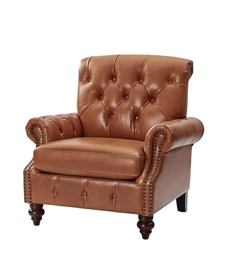 Traditional Vivian Genuine Leather Armchair with Button-tufted