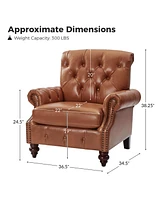 Traditional Vivian Genuine Leather Armchair with Button-tufted