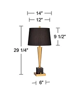 Wayne 29 1/4" Tall Modern Glam Luxury End Table Lamp Usb Port Brass Finish Metal Black Marble Single Living Room Charging Bedroom Bedside Nightstand H