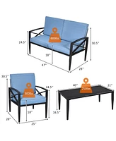 Gymax 4PCS Patio Sofa Conversation Set Outdoor Furniture Set Yard w/ Cushion
