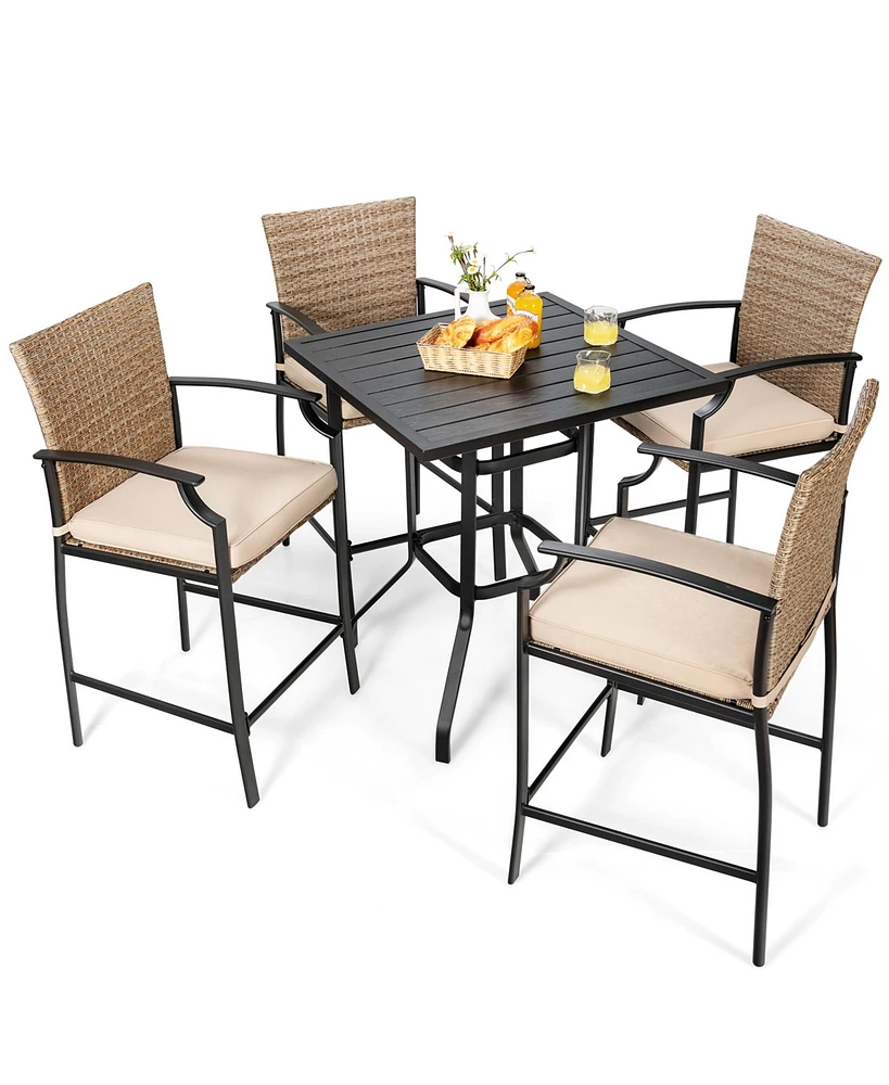 Gymax 5PCS Patio Bar Stool & Table Set Outdoor Bistro Furniture Set w/ Cushions