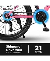 26 inch Mountain Bike for Teenagers Girls Women, Shimano 21 Speeds with Dual Disc Brakes and 100mm Front Suspension