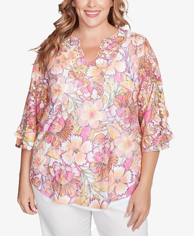Ruby Rd. Plus Floral Printed Lace Lined Top