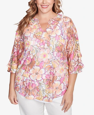 Ruby Rd. Plus Floral Printed Lace Lined Top