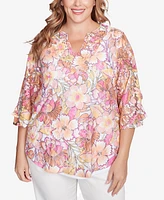 Ruby Rd. Plus Floral Printed Lace Lined Top