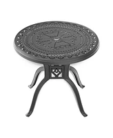 31.50-inch Cast Aluminum Patio Dining Table With Black Frame and Umbrella Hole