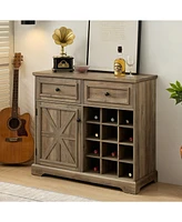 Farmhouse Liquor Cabinet with Removable Wine Racks (Gray Wash, L39.37"W15.7"H34.65")