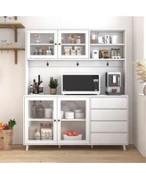 Large White Kitchen Hutch with Microwave Shelf