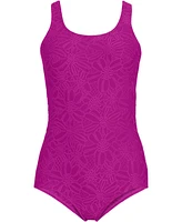 Lands' End Women's Tugless Low Leg Lace One Piece Swimsuit