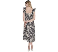 Vince Camuto Women's Printed Ruffle-Strap Midi Dress