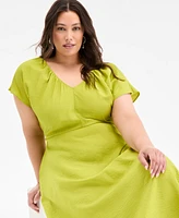 On 34th Trendy Plus Flutter-Sleeve Textured Satin Midi Dress, Exclusively at Macy's