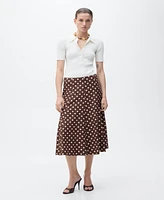 Mango Women's Flared Polka Dots Linen Skirts