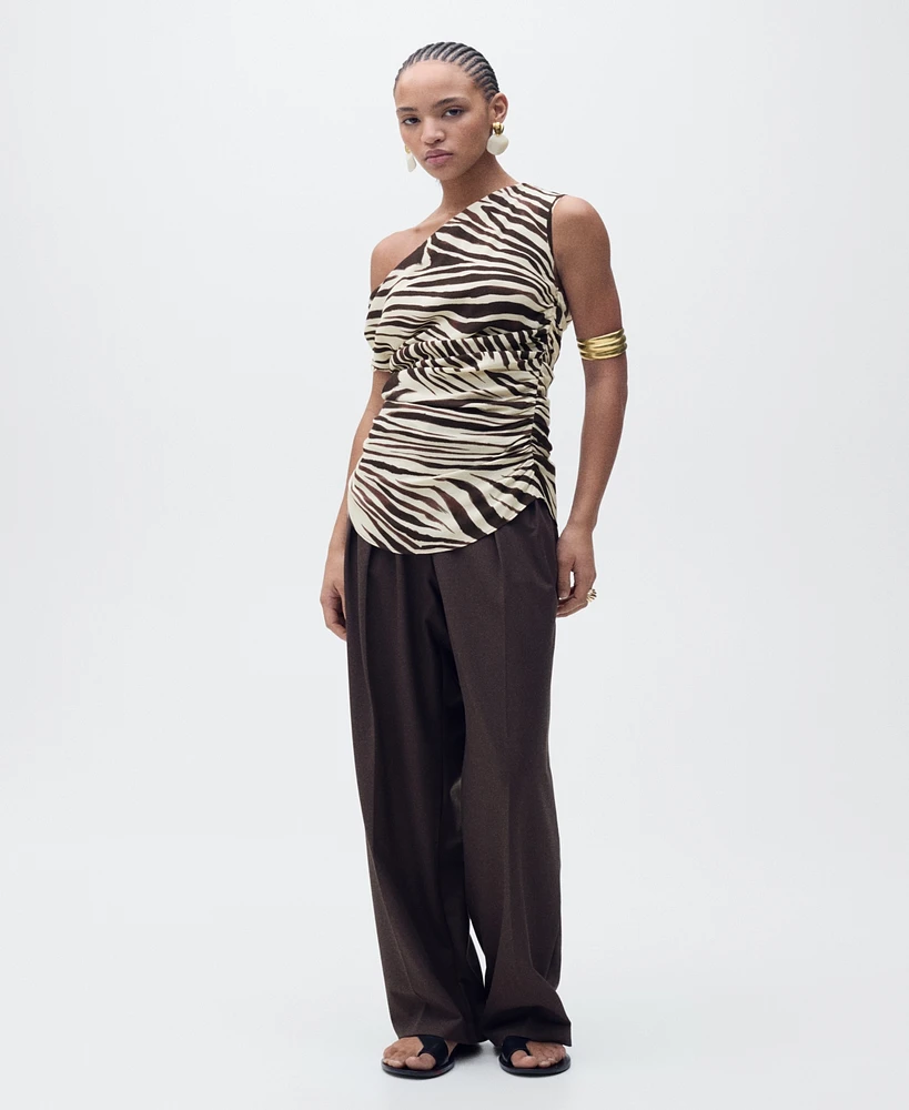 Mango Women's Zebra-Print Draped Blouse
