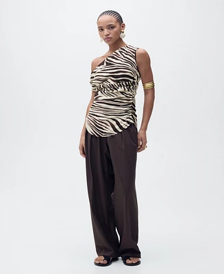 Mango Women's Zebra-Print Draped Blouse