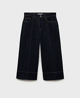 Mango Women's Seam Detail Wide Leg Cropped Jeans