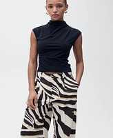 Mango Women's Zebra-Print Pleated Wide Leg Pants
