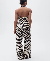 Mango Women's Zebra-Print Linen-Blend Vest