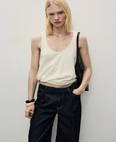 Mango Women's Wide Leg Denim Pants