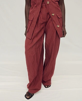Mango Women's Wide Leg Wrinkled Suit Pants
