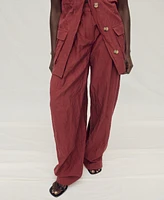 Mango Women's Wide Leg Wrinkled Suit Pants