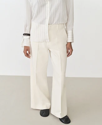 Mango Women's High-Waisted Wide Leg Cotton Pants