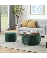 Multifunctional Round Ottoman Coffee Table with Wood Lid Hidden Seat and Storage for Bedroom or Living Room No Assembly Needed-The Pop Home