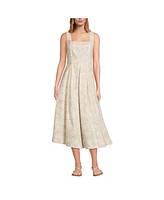 Lands' End Women's Pleated Square Neck Cotton Poplin Midi Dress