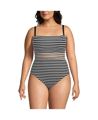Lands' End Plus Crochet Square Neck High Leg One Piece Swimsuit